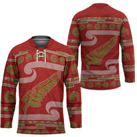 New Zealand Christmas Hockey Jersey Meri Kirihimete Silver Fern Knit Style Green Color - Polynesian Pride