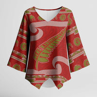 New Zealand Christmas Kimono Sleeve Blouse Meri Kirihimete Silver Fern Knit Style Green Color - Polynesian Pride