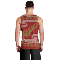 New Zealand Christmas Men Tank Top Meri Kirihimete Silver Fern Knit Style Green Color - Polynesian Pride