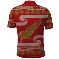 New Zealand Christmas Polo Shirt Meri Kirihimete Silver Fern Knit Style Green Color - Polynesian Pride
