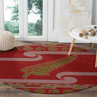 New Zealand Christmas Round Carpet Meri Kirihimete Silver Fern Knit Style Green Color - Polynesian Pride