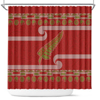 New Zealand Christmas Shower Curtain Meri Kirihimete Silver Fern Knit Style Green Color - Polynesian Pride