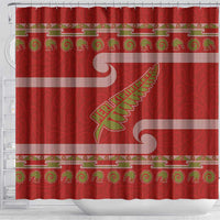 New Zealand Christmas Shower Curtain Meri Kirihimete Silver Fern Knit Style Green Color - Polynesian Pride