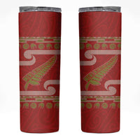 New Zealand Christmas Skinny Tumbler Meri Kirihimete Silver Fern Knit Style Green Color - Polynesian Pride