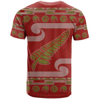 New Zealand Christmas T Shirt Meri Kirihimete Silver Fern Knit Style Green Color - Polynesian Pride