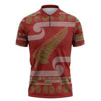 New Zealand Christmas Zipper Polo Shirt Meri Kirihimete Silver Fern Knit Style Green Color - Polynesian Pride