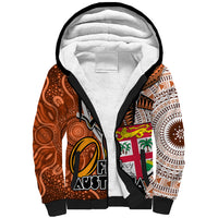 Fiji Australia Rugby Sherpa Hoodie Kangaroo and Palm Tree Orange Tapa Pattern Mix Aboriginal LT03 Unisex Orange - Polynesian Pride