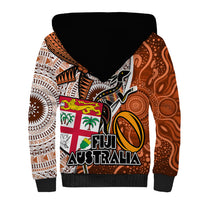 Fiji Australia Rugby Sherpa Hoodie Kangaroo and Palm Tree Orange Tapa Pattern Mix Aboriginal LT03 - Polynesian Pride