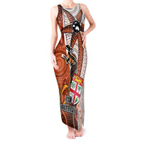 Fiji Australia Rugby Tank Maxi Dress Kangaroo and Palm Tree Orange Tapa Pattern Mix Aboriginal LT03 Women Orange - Polynesian Pride