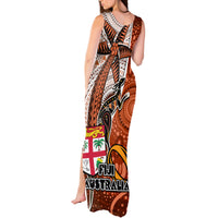 Fiji Australia Rugby Tank Maxi Dress Kangaroo and Palm Tree Orange Tapa Pattern Mix Aboriginal LT03 - Polynesian Pride