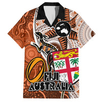 Personalised Fiji Australia Rugby Hawaiian Shirt Kangaroo and Palm Tree Orange Tapa Pattern Mix Aboriginal LT03 Orange - Polynesian Pride