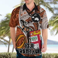 Personalised Fiji Australia Rugby Hawaiian Shirt Kangaroo and Palm Tree Orange Tapa Pattern Mix Aboriginal LT03 - Polynesian Pride