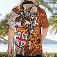 Personalised Fiji Australia Rugby Hawaiian Shirt Kangaroo and Palm Tree Orange Tapa Pattern Mix Aboriginal LT03 - Polynesian Pride