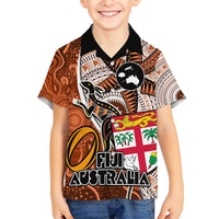 Personalised Fiji Australia Rugby Hawaiian Shirt Kangaroo and Palm Tree Orange Tapa Pattern Mix Aboriginal LT03 - Polynesian Pride