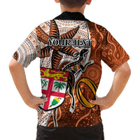 Personalised Fiji Australia Rugby Hawaiian Shirt Kangaroo and Palm Tree Orange Tapa Pattern Mix Aboriginal LT03 - Polynesian Pride