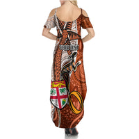 Personalised Fiji Australia Rugby Summer Maxi Dress Kangaroo and Palm Tree Orange Tapa Pattern Mix Aboriginal LT03 - Polynesian Pride
