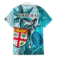 Personalised Fiji Australia Rugby Hawaiian Shirt Kangaroo and Palm Tree Blue Tapa Pattern Mix Aboriginal LT03 - Polynesian Pride