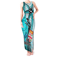 Personalised Fiji Australia Rugby Tank Maxi Dress Kangaroo and Palm Tree Blue Tapa Pattern Mix Aboriginal LT03 Women Blue - Polynesian Pride