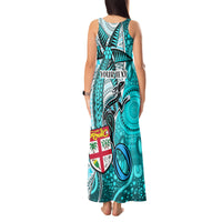 Personalised Fiji Australia Rugby Tank Maxi Dress Kangaroo and Palm Tree Blue Tapa Pattern Mix Aboriginal LT03 - Polynesian Pride