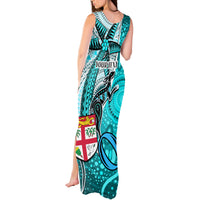 Personalised Fiji Australia Rugby Tank Maxi Dress Kangaroo and Palm Tree Blue Tapa Pattern Mix Aboriginal LT03 - Polynesian Pride