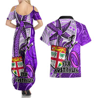 fiji-australia-rugby-couples-matching-summer-maxi-dress-and-hawaiian-shirt-kangaroo-and-palm-tree-purple-tapa-pattern-mix-aboriginal