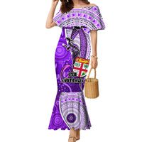 Fiji Australia Rugby Mermaid Dress Kangaroo and Palm Tree Purple Tapa Pattern Mix Aboriginal LT03 Women Purple - Polynesian Pride