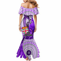 Fiji Australia Rugby Mermaid Dress Kangaroo and Palm Tree Purple Tapa Pattern Mix Aboriginal LT03 - Polynesian Pride