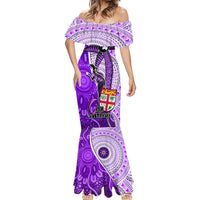 Fiji Australia Rugby Mermaid Dress Kangaroo and Palm Tree Purple Tapa Pattern Mix Aboriginal LT03 - Polynesian Pride