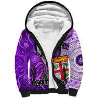 Fiji Australia Rugby Sherpa Hoodie Kangaroo and Palm Tree Purple Tapa Pattern Mix Aboriginal LT03 Unisex Purple - Polynesian Pride
