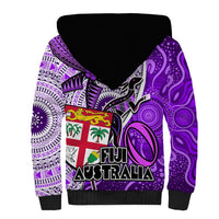 Fiji Australia Rugby Sherpa Hoodie Kangaroo and Palm Tree Purple Tapa Pattern Mix Aboriginal LT03 - Polynesian Pride