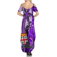 Fiji Australia Rugby Summer Maxi Dress Kangaroo and Palm Tree Purple Tapa Pattern Mix Aboriginal LT03 - Polynesian Pride