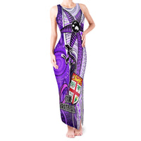 Fiji Australia Rugby Tank Maxi Dress Kangaroo and Palm Tree Purple Tapa Pattern Mix Aboriginal LT03 Women Purple - Polynesian Pride