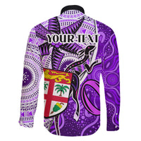 personalised-fiji-australia-rugby-family-matching-short-sleeve-bodycon-dress-and-hawaiian-shirt-kangaroo-and-palm-tree-purple-tapa-pattern-mix-aboriginal