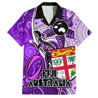 Personalised Fiji Australia Rugby Hawaiian Shirt Kangaroo and Palm Tree Purple Tapa Pattern Mix Aboriginal LT03 Purple - Polynesian Pride