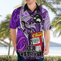 Personalised Fiji Australia Rugby Hawaiian Shirt Kangaroo and Palm Tree Purple Tapa Pattern Mix Aboriginal LT03 - Polynesian Pride