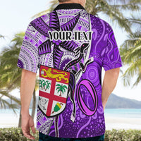 Personalised Fiji Australia Rugby Hawaiian Shirt Kangaroo and Palm Tree Purple Tapa Pattern Mix Aboriginal LT03 - Polynesian Pride