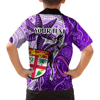 Personalised Fiji Australia Rugby Hawaiian Shirt Kangaroo and Palm Tree Purple Tapa Pattern Mix Aboriginal LT03 - Polynesian Pride