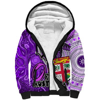 Personalised Fiji Australia Rugby Sherpa Hoodie Kangaroo and Palm Tree Purple Tapa Pattern Mix Aboriginal LT03 Unisex Purple - Polynesian Pride
