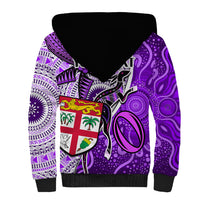 Personalised Fiji Australia Rugby Sherpa Hoodie Kangaroo and Palm Tree Purple Tapa Pattern Mix Aboriginal LT03 - Polynesian Pride