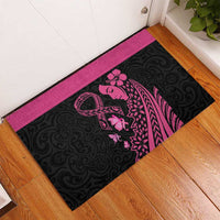 Breast Cancer Awareness Rubber Doormat Think Pink Polynesian Ribbon and Butterfly