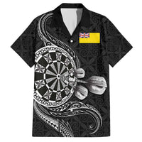 Personalised Niue Darts Masters Hawaiian Shirt Tribal Hiapo Dartboard LT03 Black - Polynesian Pride