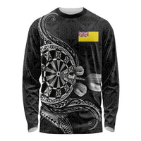 Personalised Niue Darts Masters Long Sleeve Shirt Tribal Hiapo Dartboard LT03 Unisex Black - Polynesian Pride