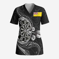 Personalised Niue Darts Masters Scrub Top Tribal Hiapo Dartboard - Polynesian Pride