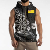 Personalised Niue Darts Masters Sleeveless Zip Hoodie Tribal Hiapo Dartboard - Polynesian Pride