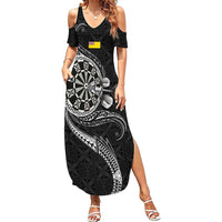 Personalised Niue Darts Masters Summer Maxi Dress Tribal Hiapo Dartboard LT03 Women Black - Polynesian Pride