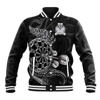 Personalised New Zealand Aotearoa Darts Masters Baseball Jacket Tribal Silver Fern and Ta Moko Dartboard - Polynesian Pride