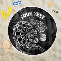 Personalised New Zealand Aotearoa Darts Masters Beach Blanket Tribal Silver Fern and Ta Moko Dartboard - Polynesian Pride