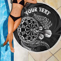 Personalised New Zealand Aotearoa Darts Masters Beach Blanket Tribal Silver Fern and Ta Moko Dartboard - Polynesian Pride