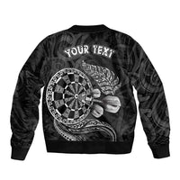 Personalised New Zealand Aotearoa Darts Masters Bomber Jacket Tribal Silver Fern and Ta Moko Dartboard - Polynesian Pride