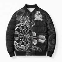 Personalised New Zealand Aotearoa Darts Masters Bomber Puffer Jacket Tribal Silver Fern and Ta Moko Dartboard - Polynesian Pride